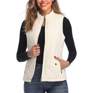 NEW Vest Stand Collar Lightweight Zip Quilted Large